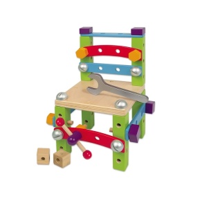 Scaunel de asamblat, din lemn, cu scule, pentru copii de 3 ani+, 20x17x28 cm, multicolor - Img 5