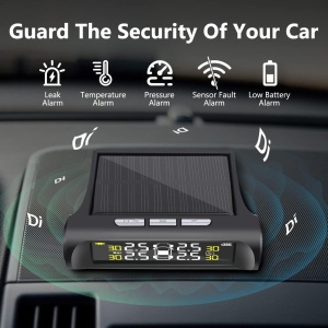 Senzori presiune si temperatura anvelope, cu alarma, incarcare solara, afisaj LCD, alarma, negru - Img 5