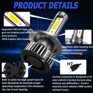 Set 2 becuri LED auto COB H7, 100W, cu ventilator, 6000K, 12000LM, protectie IP65 - Img 3
