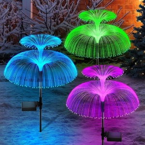 Set 2 lampa solara decorativa tip meduza cu lumina colorata, pentru curte sau gradina, 7 culori schimbatoare