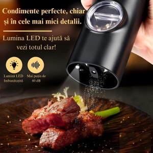 Set 2 rasnite electrice pentru condimente, Incarcare USB, Lumina LED, Culoare Negru - Img 2