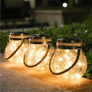 Set 2 X Lampa Solara Decorativa din sticla, Model Borcan, Design modern, Lumina calda - Img 2