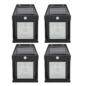 Set 4 x Lampa solara de perete, Putere 2W 600LM, Rezistenta la apa IP65, Negru