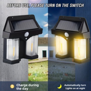 Set 4 x Lampi solare duble pentru perete, 2W, 1200LM, protectie intemperii IP65, pentru casa sau gradina, negru - Img 3