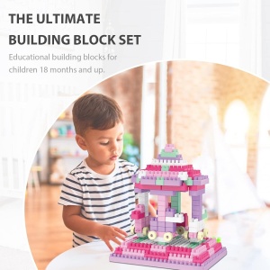 Set blocuri de construit cu 320 piese, pentru copii de 2 ani+, 24x21x18cm, Roz - Img 3