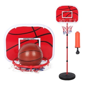Set cos de baschet cu minge si accesorii, pentru copii 4 ani+, 202 cm inaltime maxima, rosu cu negru - Img 1