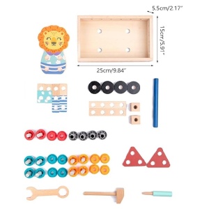 Set de joaca bricolaj, pentru copii 3 ani+, din lemn, cu 44 piese, 25x15cm, multicolor - Img 6