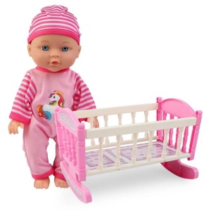 Set de joaca cu bebelus si patut, varsta 18+ luni, 37x9.5x34cm, roz