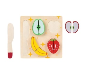 Set Fructe de Feliat si Cuțit, Lemn, 5 piese, 12luni+, 18x18 cm - Img 3