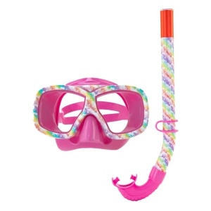 Set Masca Inot si Tub pentru Snorkeling, Model Unicorni, pentru Copii 6-12 Ani, Roz-Alb - Img 1