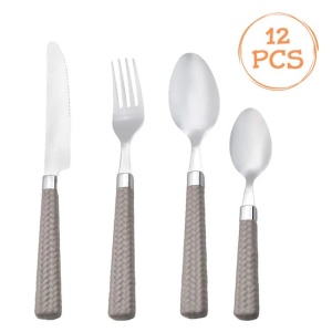 Set tacamuri, model impletit, din otel inoxidabil, 12 buc, bej - Img 3