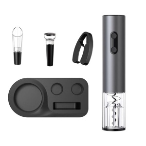 Set tirbuson electric cu suport 4 in 1 cu taietor de folie, dop de vid si aerator/varsator de vin, Calitate Premium - Img 5