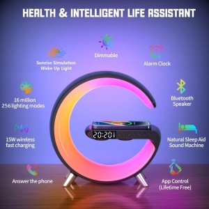 Statie de incarcare mobil cu iluminare RGB si boxa Bluetooth, Alb - Img 3