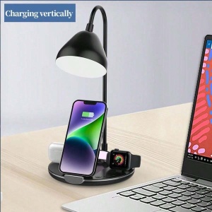 Statie de incarcare rapida cu lampa LED, Putere 20W, Incarcare wireless pentru smartphone, casti si ceas, Negru - Img 2