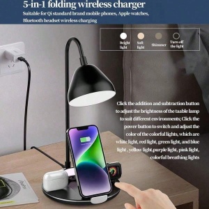 Statie de incarcare rapida cu lampa LED, Putere 20W, Incarcare wireless pentru smartphone, casti si ceas, Negru - Img 4