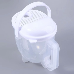 Strecuratoare pentru orez, cu sita si capac, plastic, capacitate 1L, 15.5x17cm, alb-transparent - Img 2