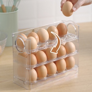 Suport organizator oua pentru frigider, 30 bucati, flip 3 straturi, transparent - Img 9