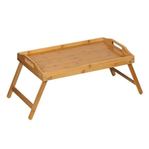 Tava de servit pentru pat, cu picioare pliabile, din bambus, dimensiuni 50x30x22cm, maro - Img 2