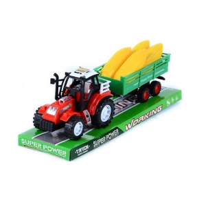 Tractor de jucarie cu remorca si 4 porumbi, de frictiune, pentru copii 3 + ani, 39cm lungime
