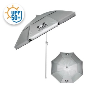 Umbrela Plaja Anti Vant, protectie solara UPF 50+, Cadru din Aluminiu, Ø2m, Argintiu-Negru - Img 3