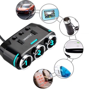 Adaptor Multiplicator priza bricheta auto cu 3 iesiri, Voltmetru - Img 4