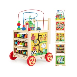 Antemergator si Cub Educational pentru Copii 1 an+, din Lemn, 6 in 1, cu Centru de activitati - Img 2