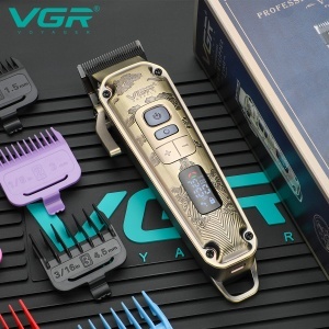 Aparat de tuns profesional VGR V-005, Autonomie 250 Minute, Lama Ceramica, Display LED, USB, Auriu Vintage - Img 2