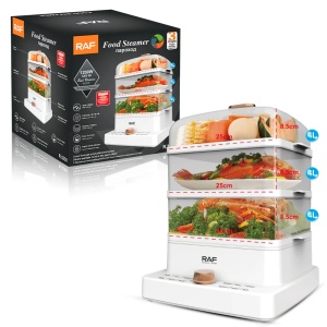 Aparat electric pentru gatit cu aburi, RAF R5238, 1200W, 3 niveluri, 3 x 4L, 38x28x29 cm, alb - Img 2