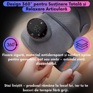 Aparat Masaj Genunchi, Cot și Umăr 3-în-1, cu Încălzire 45–65°C, Vibrații, Compresie, Wireless, USB-C, Control Tactil, Gri - Img 5
