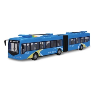 Autobuz dublu cu sunete si lumini, Usi care se deschid, Dimensiune 50x9.5x13cm, Albastru