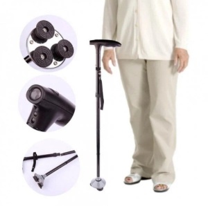 Baston de sprijin cu inaltime reglabila si lanterna, lungime maxima 93cm, negru - Img 5