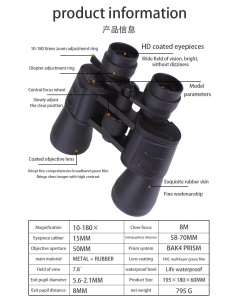 Binoclu militar cu unghi larg, Zoom 20x50 monocular-C, diafragma 50mm, focalizare 8, BAKA4 Prism, din metal cu cauciuc, negru - Img 5