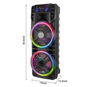 Boxa Portabila cu 2 Difuzoare x 12", Bluetooth, 80W, Super Bass, Microfon, Telecomanda, 6000 mAh, RGB, Negru - Img 12