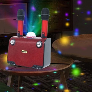 Boxa portabila cu 2 microfoane XY899, lumini LED, 45W, bluetooth, rosu - Img 6