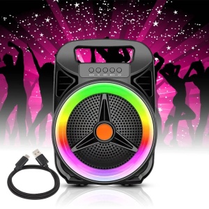 Boxa portabila cu lumina RGB, CS-0604, cu difuzor 6.5", USB, 8W, Negru - Img 2
