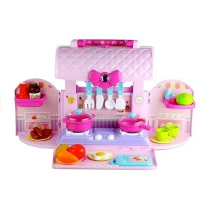 Bucatarie mini pentru copii, cu accesorii in gentuta, roz - Img 2