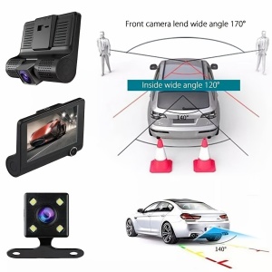 Camera auto cu ecran de 4 inchi, HD 1080px, cu 2 camere frontale si 1 camera marsarier, senzor de miscare si impact, port USB, micofon, negru - Img 7