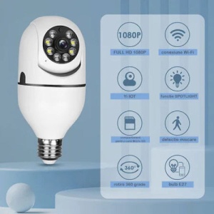 Camera Supraveghere IP, 360° Wi-Fi, tip bec cu soclu E27, 1080P, rezistent la apa IP66 - Img 2