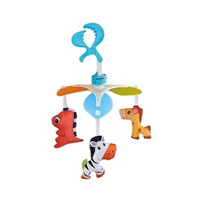 Carusel mecanic cu 3 figurine, pentru bebelusi 0+ luni, cu cleste pentru patut, carucior sau scoica, 23x23x32 cm, albastru/roz - Img 6