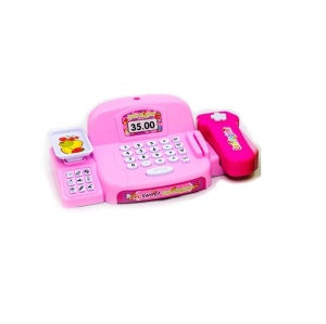 Casa de marcat de jucarie, pentru copii 3 ani+, cu card, bancnote si alte accesorii, sunete si lumini, Roz