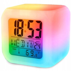 Ceas cub cu alarma, calendar si termometru inclus, 7 culori interschimbabile - Img 1