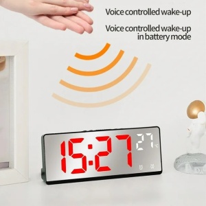 Ceas decorativ stil oglinda cu afisaj digital LCD, Alarma, Termometru - Img 5