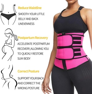 Centura modelatoare, Talie de viespe, cu fermoar si velcro, efect de sauna, neopren, Marime L/XL/XXL, roz - Img 4