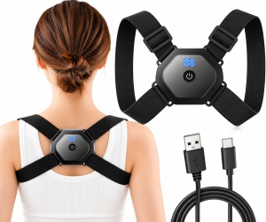 Corector de postura electronic unisex cu senzor si avertizare prin vibratii, Centuri elastice reglabile, Incarcare USB