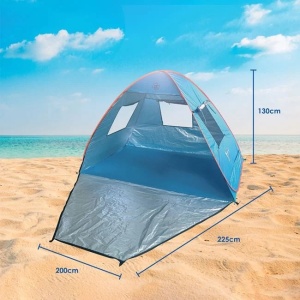 Cort Pop-Up cu Ferestre pentru Plaja, cu Protectie Solara, 200x120x130cm, Albastru - Img 3