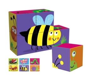 Cuburi Puzzle cu Animale si Insecte, 6 Piese
