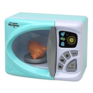 Cuptor cu microunde de jucarie, pentru copii 3+ ani, cu sunete si lumini, plastic, 19x14x12 cm, alb-albastru - Img 4