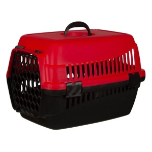 Cusca de transport animale, din plastic dur, dimensiuni 48x28x30cm, rosu-negru - Img 2