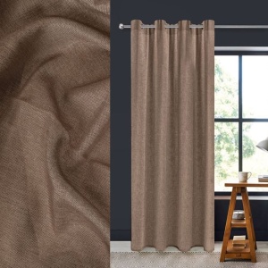 Draperie decorativa cu grad scazut de umbrire, Inele si banda pentru carlige, Dimensiune 140x260 cm, Maro - Img 2