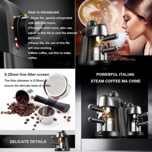 Espressor electric pentru cafea, cu functie de spuma de lapte, putere 800W, negru - Img 3